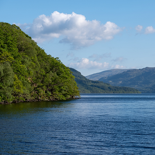 A lake with mountains
